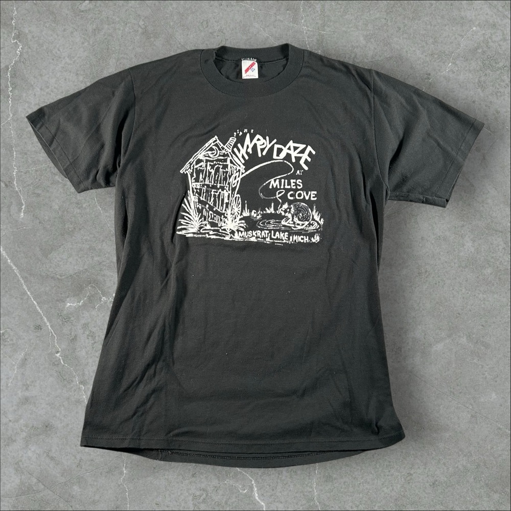 Vintage Happy‎ Daze Shirt Mens XXL Black 80s 90s Miles Crove Grunge Muskrat Lake